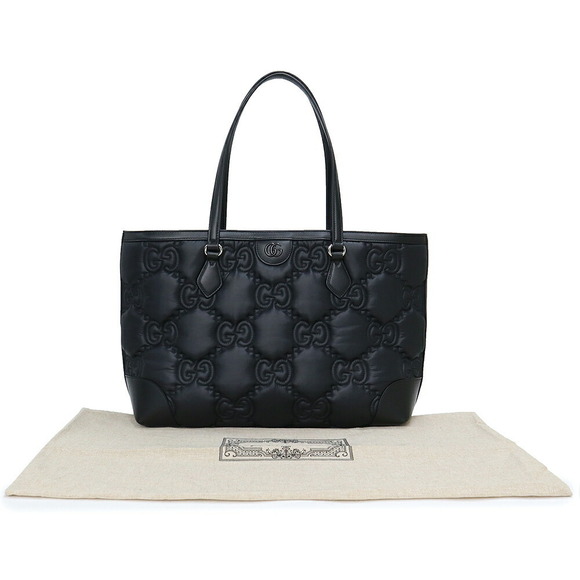 Gucci GG Matelasse Hand Tote Bag Black Nylon Leather - Picture 2 of 9